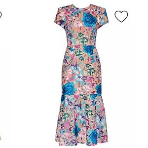 Milly Floral Midi Dress - Blue and Pink